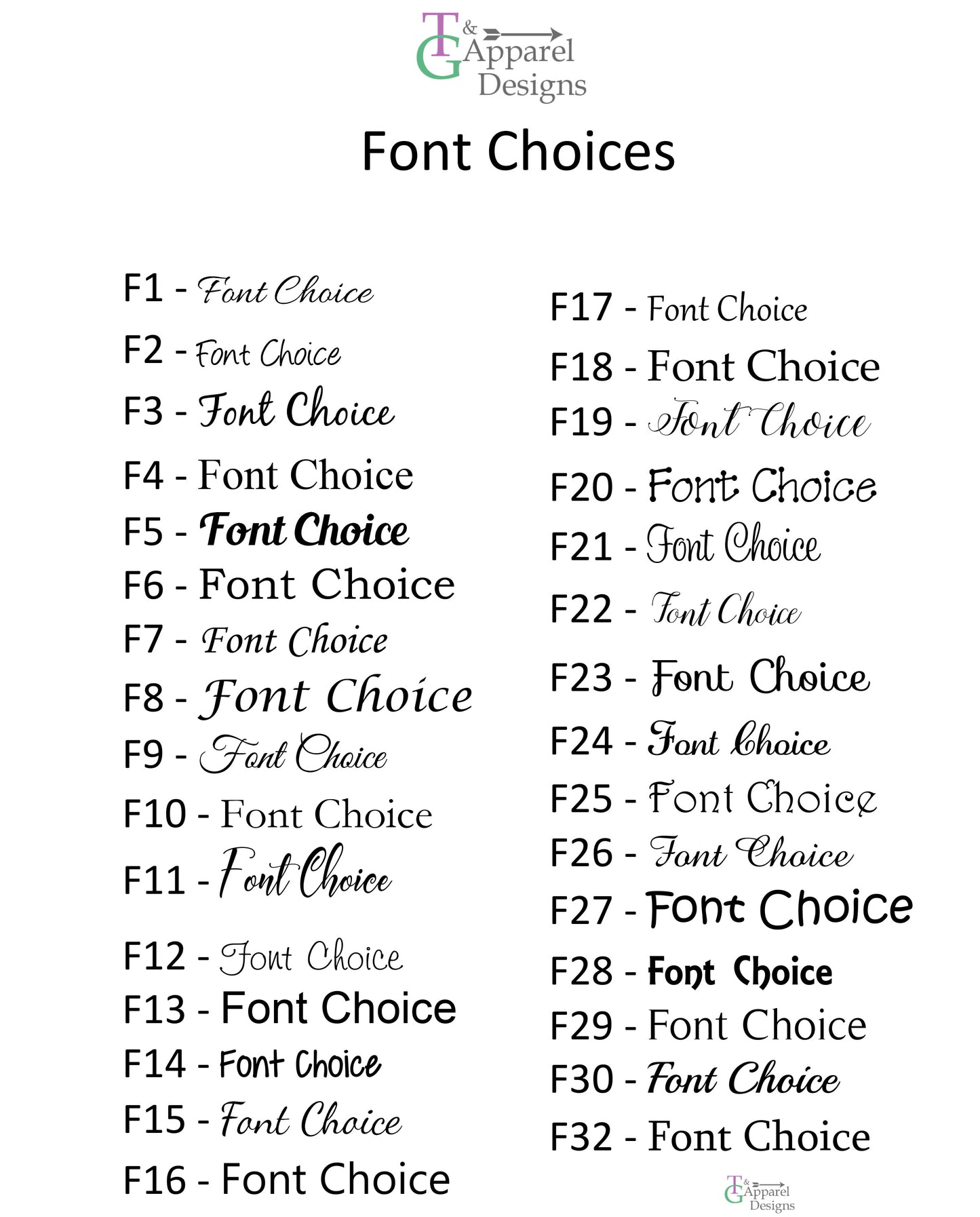 32 different font choices to choose from