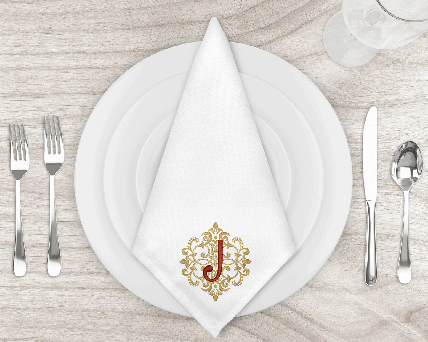 Damask Embroidered Dinner Napkins