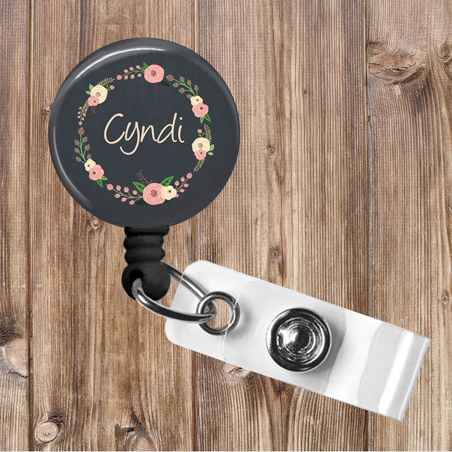 Pink Floral Stethoscope and Badge Reel Set