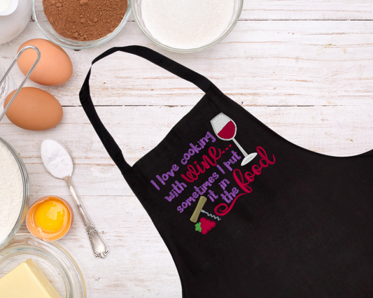 I love Cooking with Wine Funny Embroidered Apron