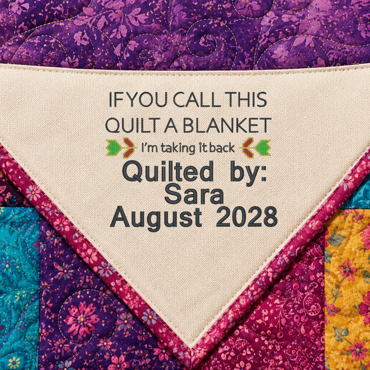 Personalized Embroidered Corner Quilt Label - Choose Your Design