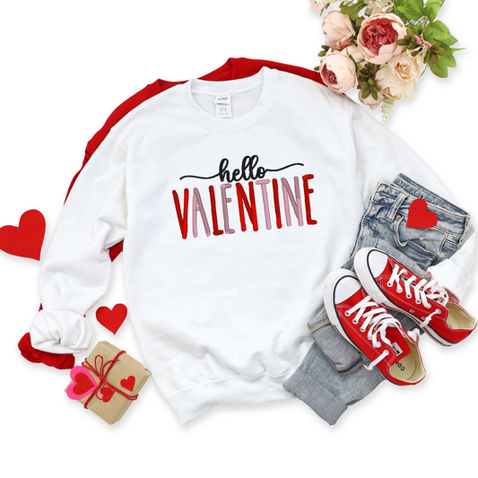 Hello Valentine Embroidered Sweatshirt