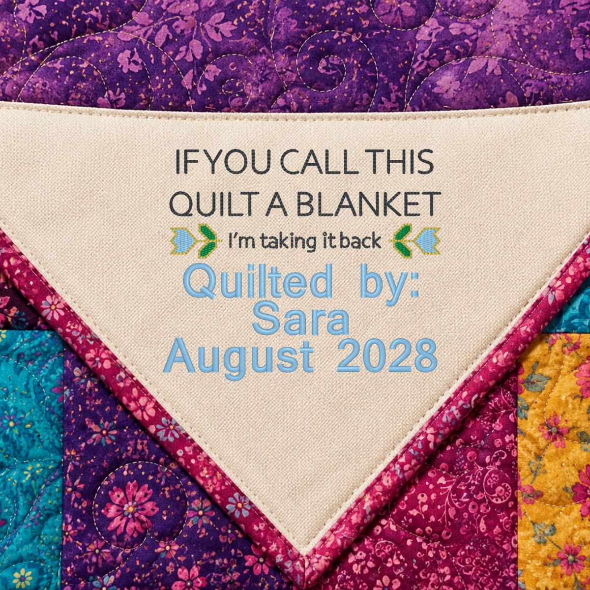Personalized Embroidered Corner Quilt Label - Choose Your Design