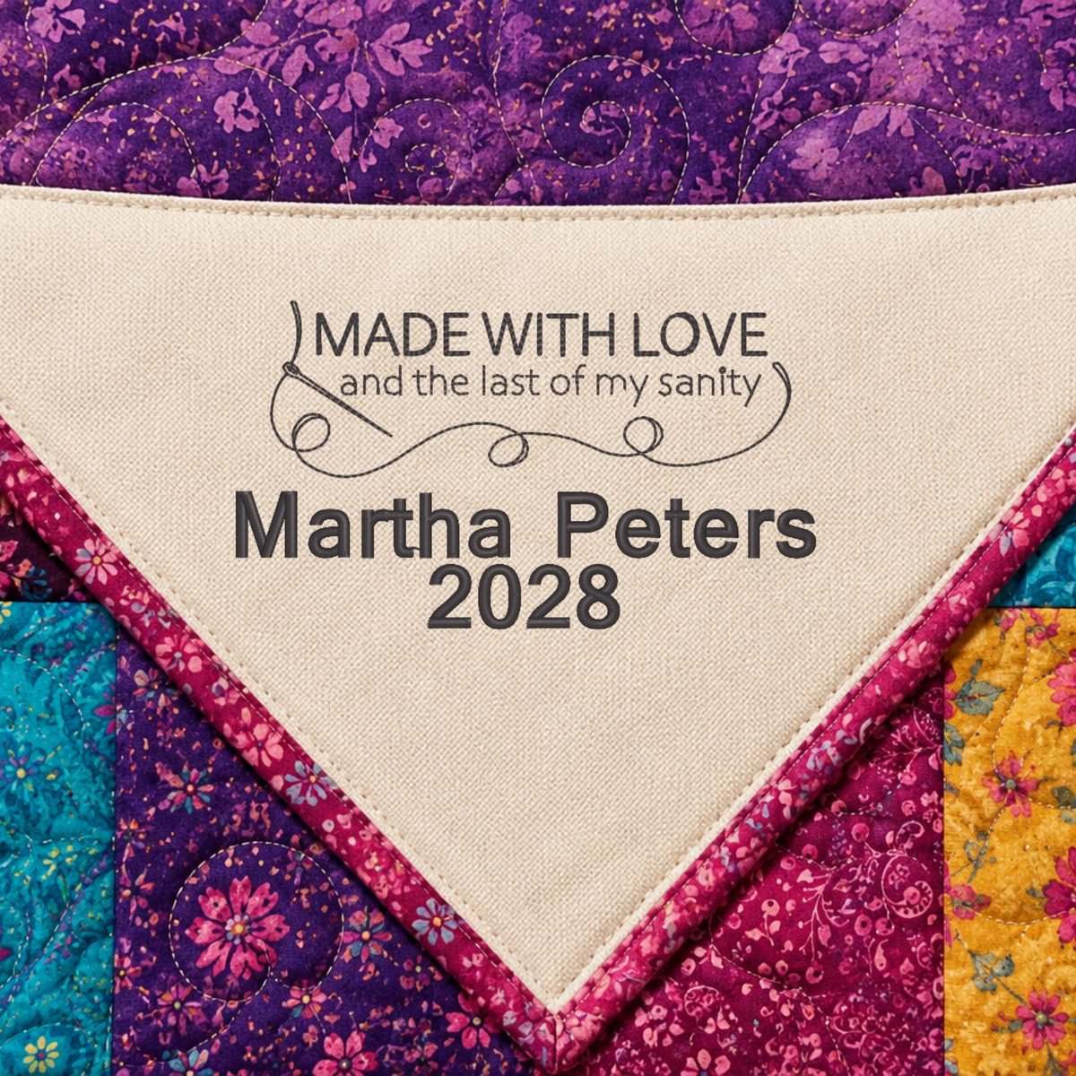 Personalized Embroidered Corner Quilt Label - Choose Your Design