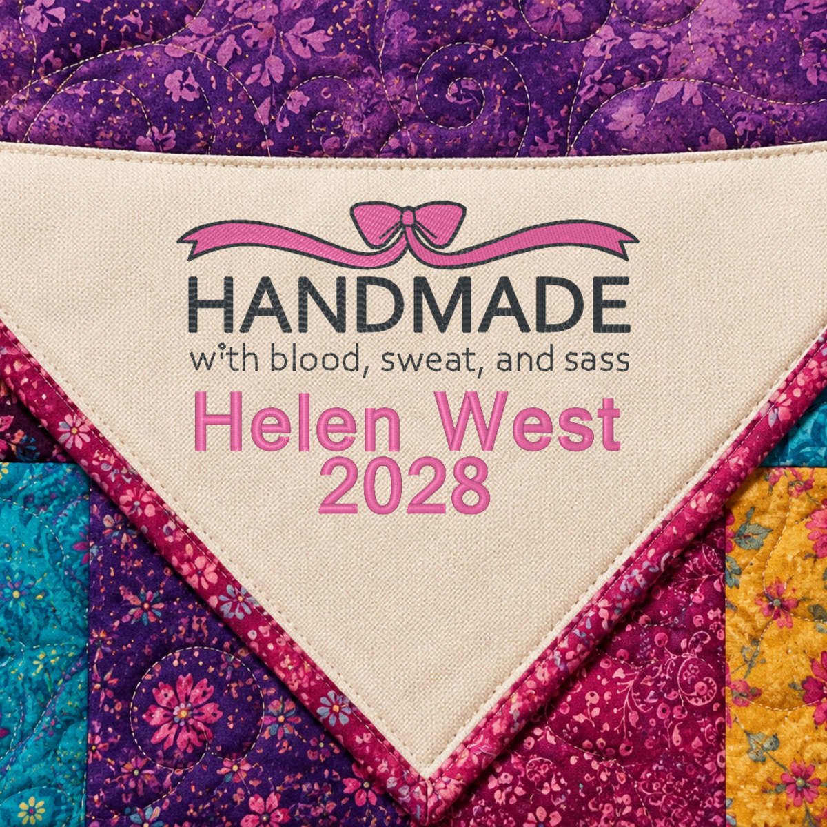 Personalized Embroidered Corner Quilt Label - Choose Your Design
