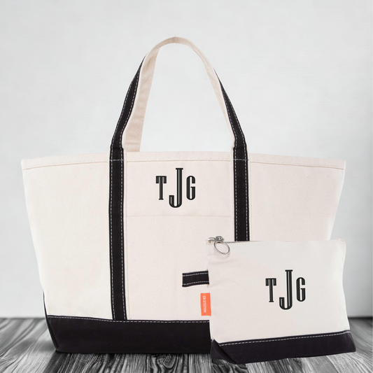 Classic Monogram Tote or Cosmetic Bag – Personalized Initials, Elegant Embroidered Gift