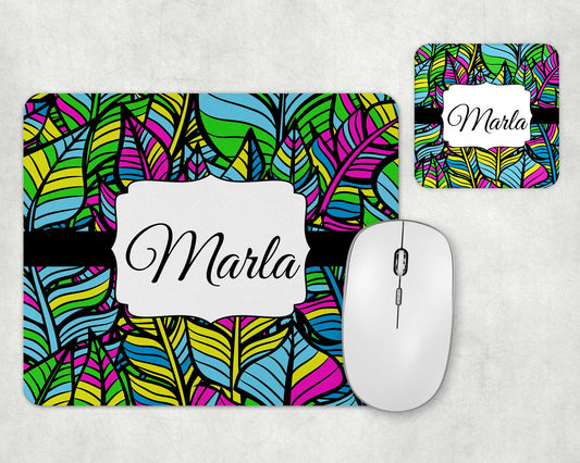 Colorful Leaves Mousepad and Coaster Set