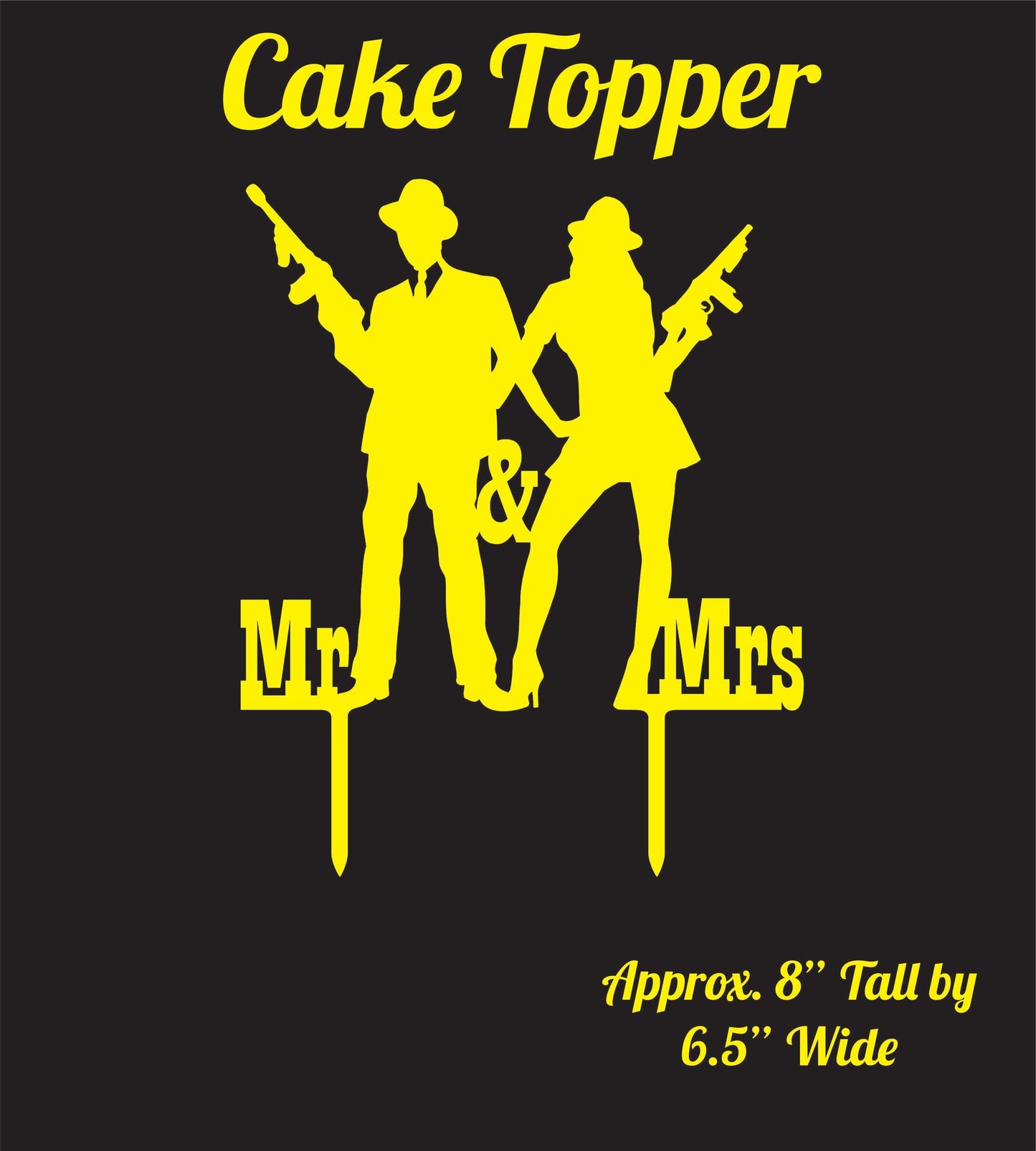 Mr. & Mrs. Gun Carrying Gangster Cake Topper