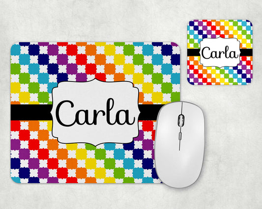 Rainbow Squares Mousepad and Coaster Set