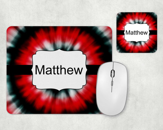 Red White and Black Burst Mousepad and Coaster Set