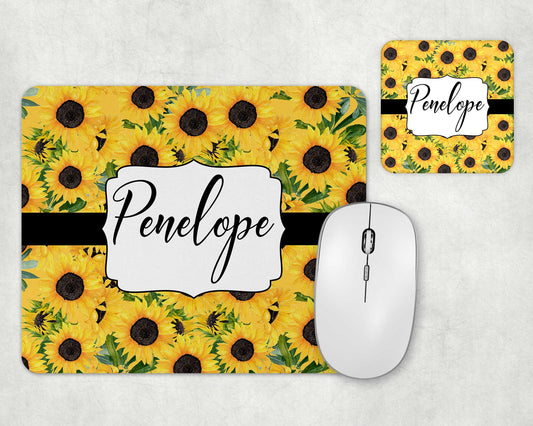 Sunflower Mousepad and Coaster Set