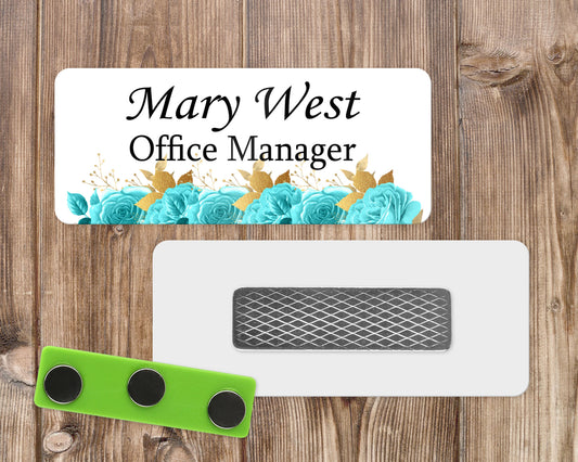 Teal Roses Name Tag